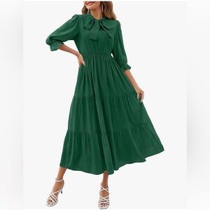 Women's Casual Half Sleeve Tie V Neck Elastic High Waist Solid Color Flowy E3